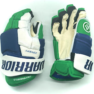Warrior Covert QRE Pro – Gant d'occasion NHL Pro Stock – Tony Deangelo (bleu/vert/blanc)